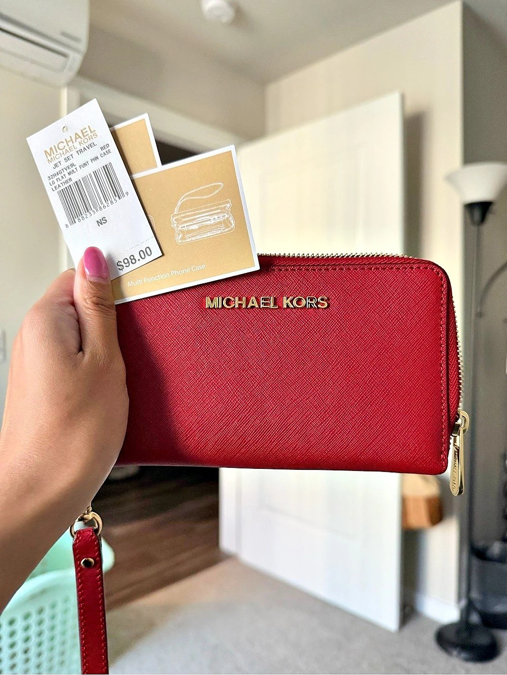 NWT Michael Kors Jet Set Travel Multifunction Phone Case Red Wallet